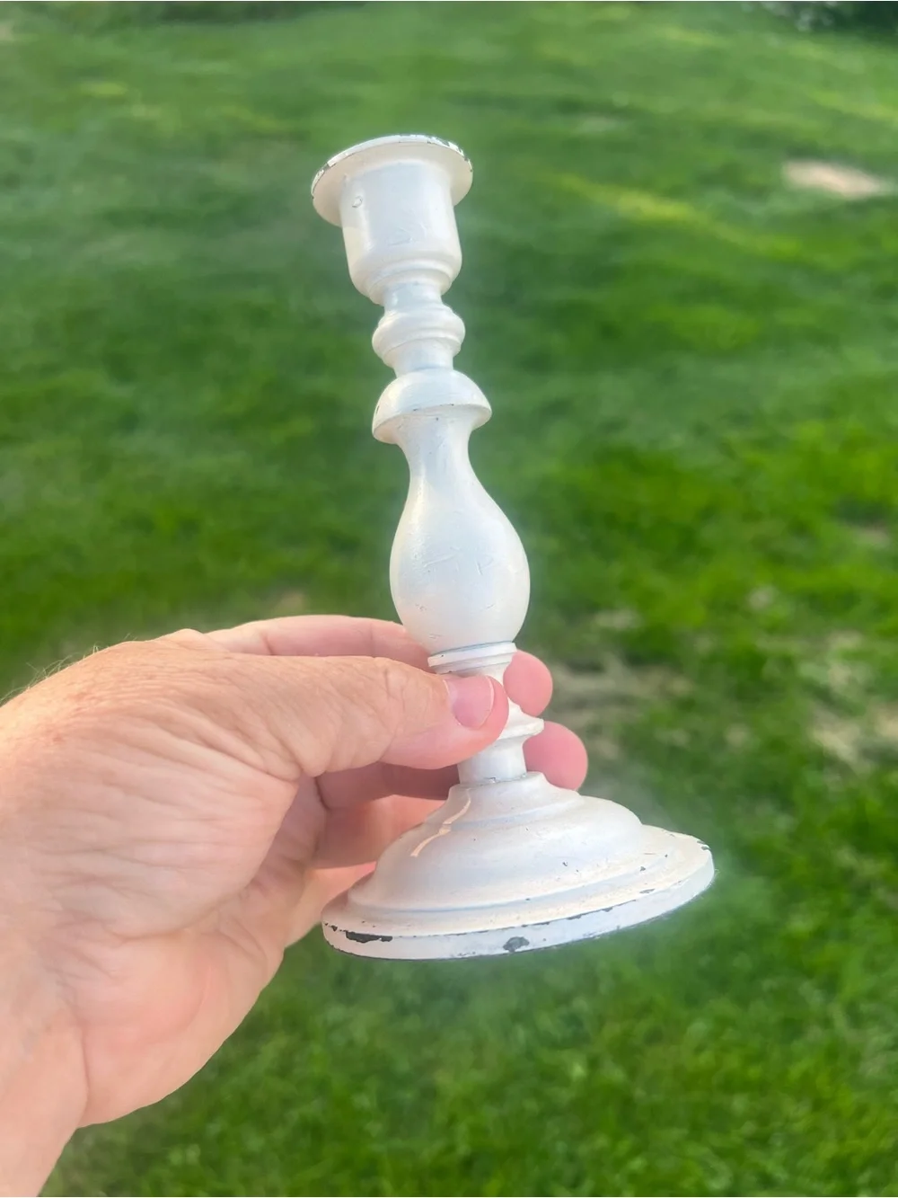 Vintage White Turned Metal Taper Candle Holder